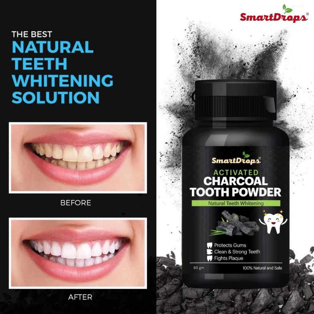 Smartdrops Activated Charcoal Teeth Whitening Powder Suitable For All types Teeth - 80 gm