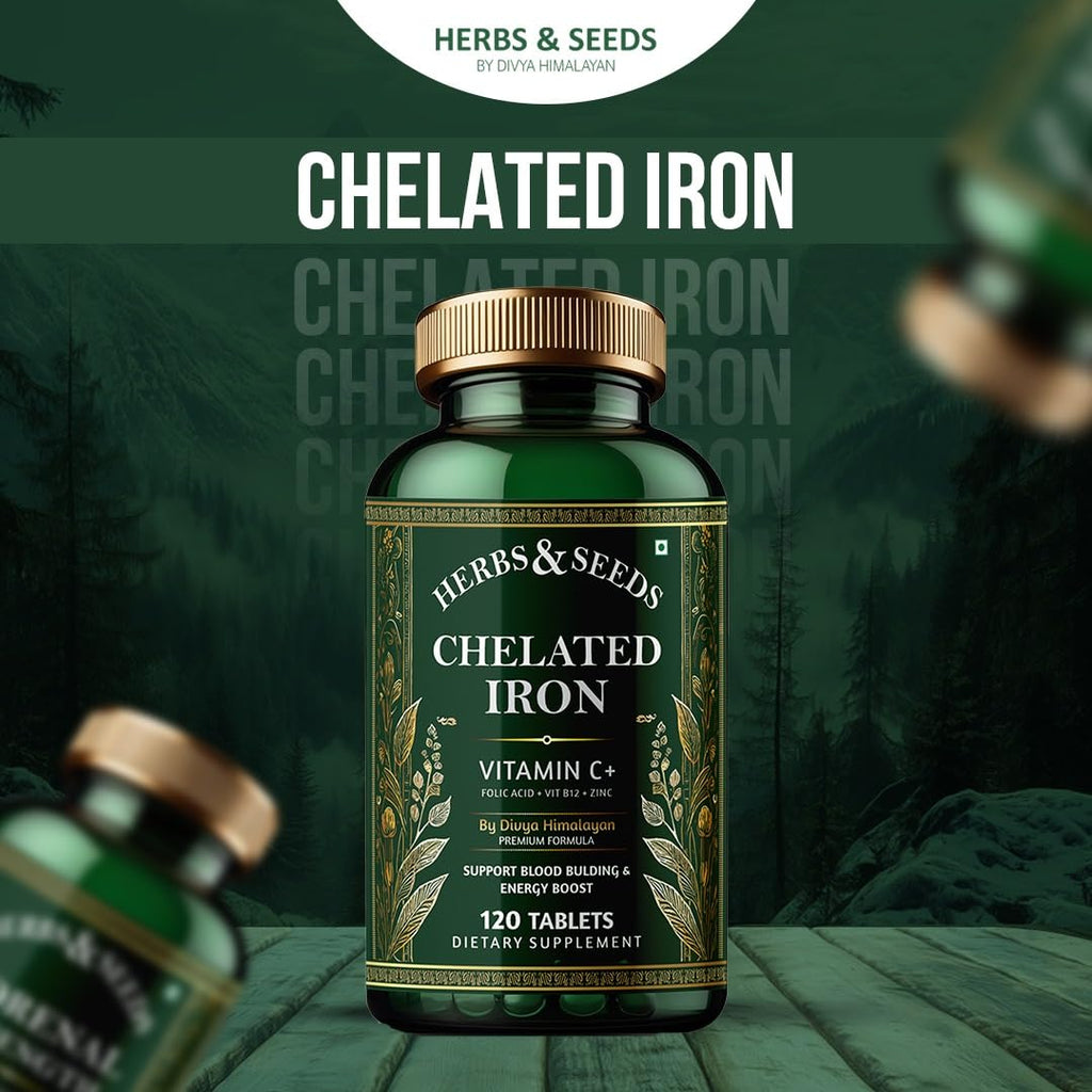 Simply Herbal Chelated Iron with Vitamin C, B12, Folic Acid, and Zinc - 60 Tablets - Supports Iron Absorption, Immune Health, and General Well-Being