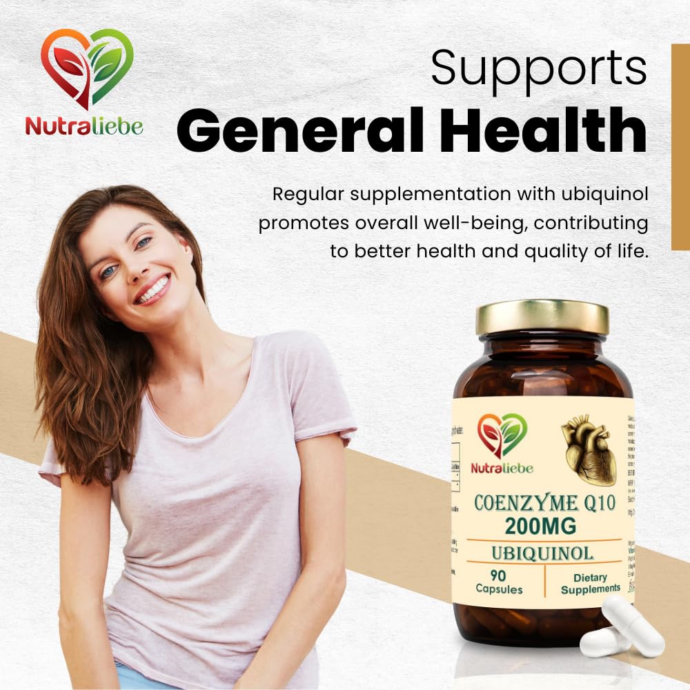 Nutraliebe Coenzyme Q10 Ubiquinol 200mg - Enhanced Energy & Antioxidant Support, Premium Heart Health Supplement, 90 Capsules