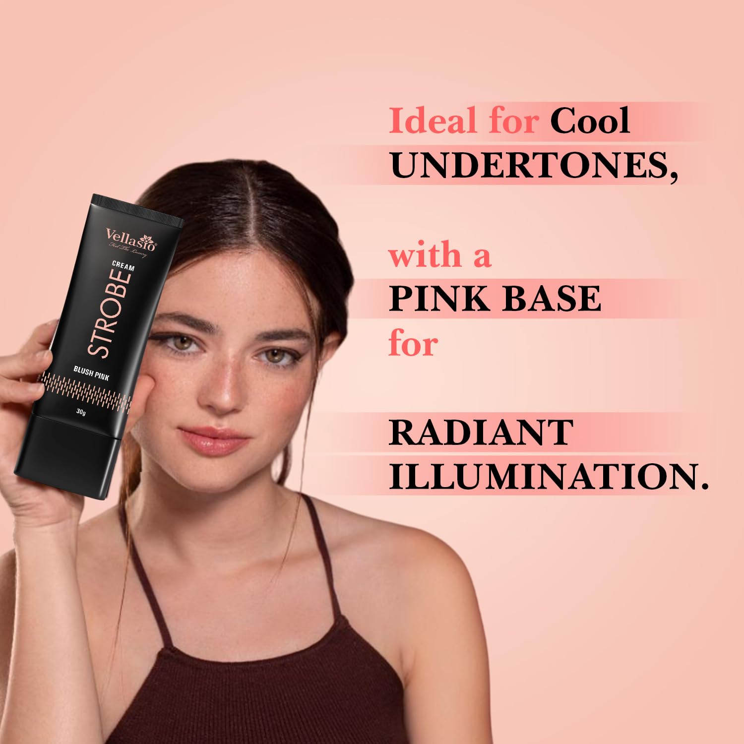 Vellasio Strobe Cream - Blush Pink | Face Illuminator & Primer with Hyaluronic Acid, Squalene & Japanese Sakura | Dewy Glow, Hydration, Non-Comedogenic for All Skin Types - 30g