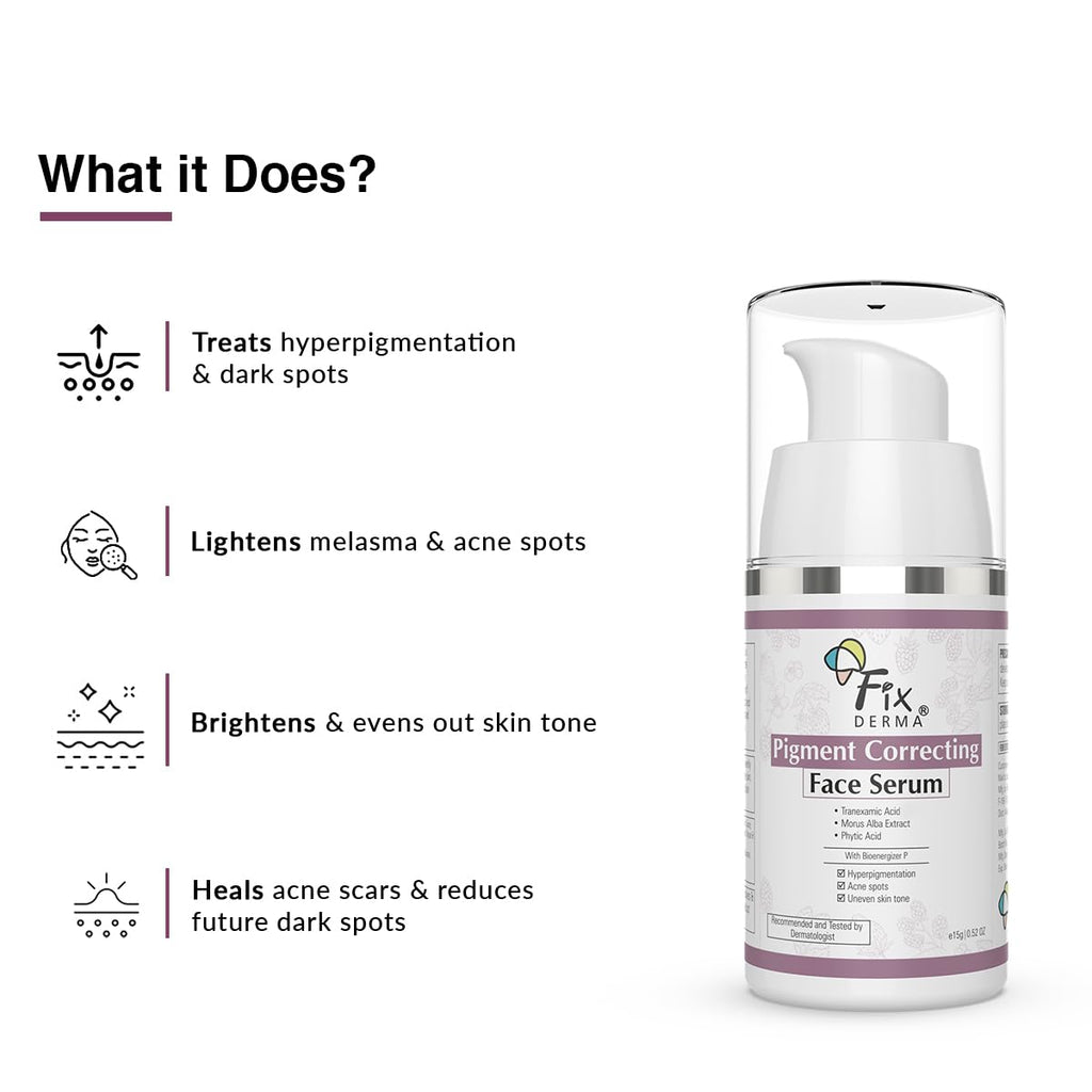 Fixderma Tranexamic Acid Pigment Correcting Serum | Face Serum for Melasma, Hyperpigmentation & Acne Spots | Acne Face Serum for Men & Women - 15g