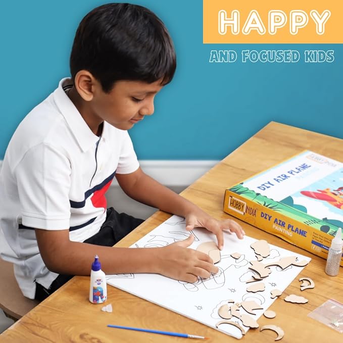 Hobby India Diy Air-plane Theme Pre-design Canvas | Paint It Yourself Activity Art and Craft Kit