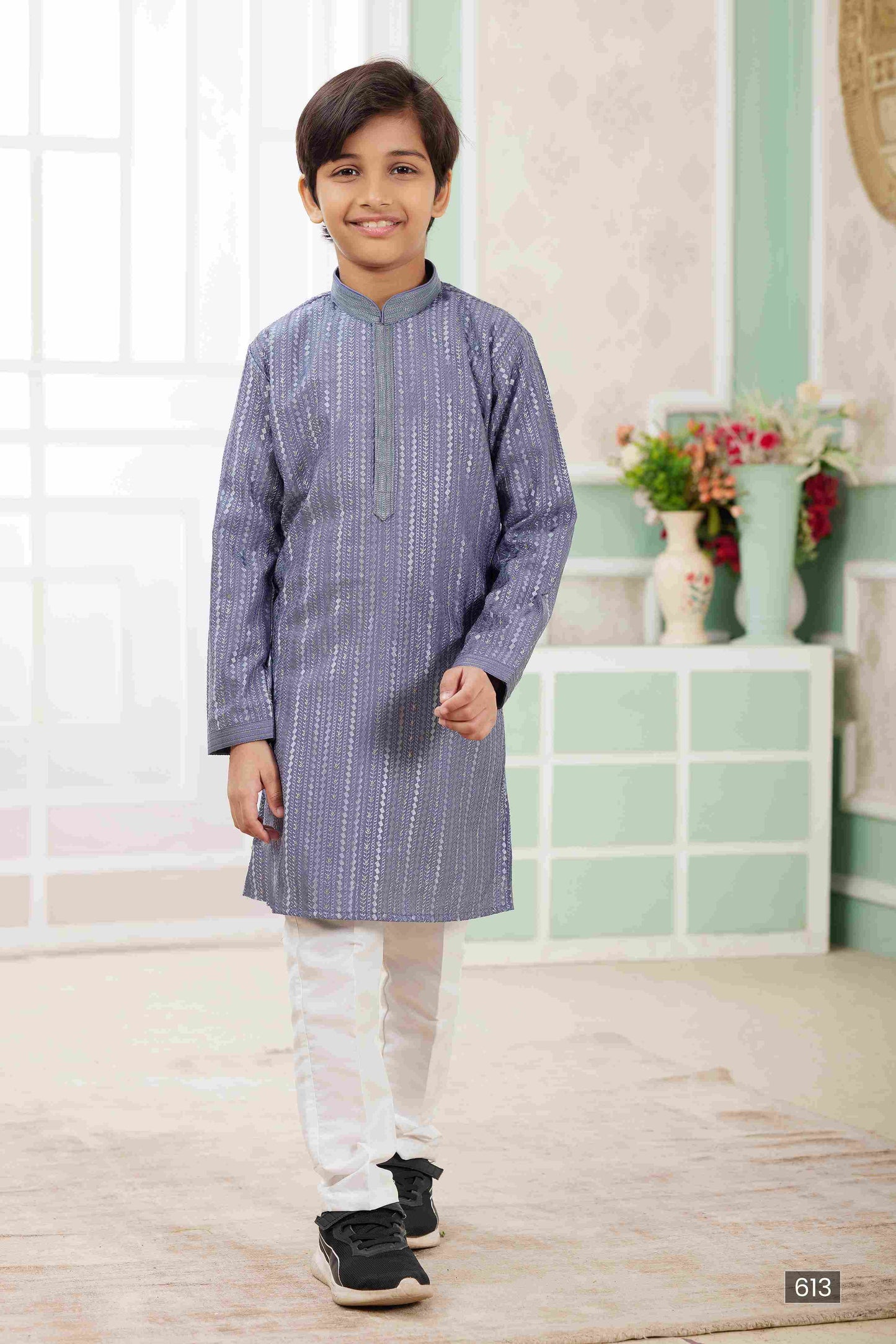 Raivat Ethnic Art Silk Embroidery Work Kids Kurta Pajama In Blue Colour