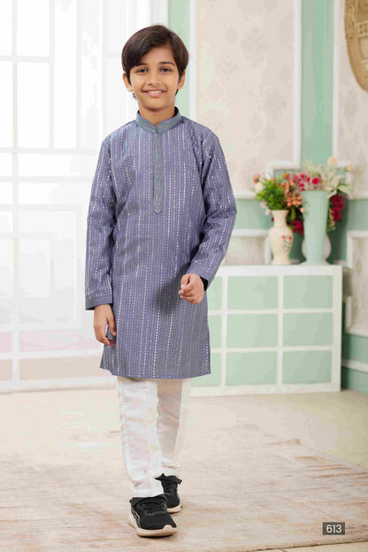 Raivat Ethnic Art Silk Embroidery Work Kids Kurta Pajama In Blue Colour
