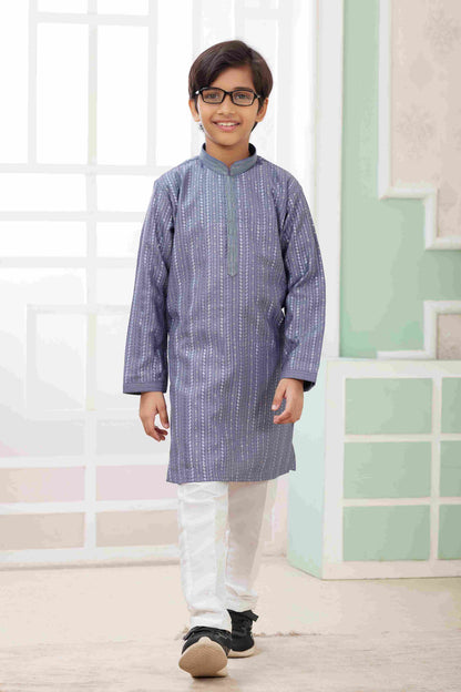 Raivat Ethnic Art Silk Embroidery Work Kids Kurta Pajama In Blue Colour
