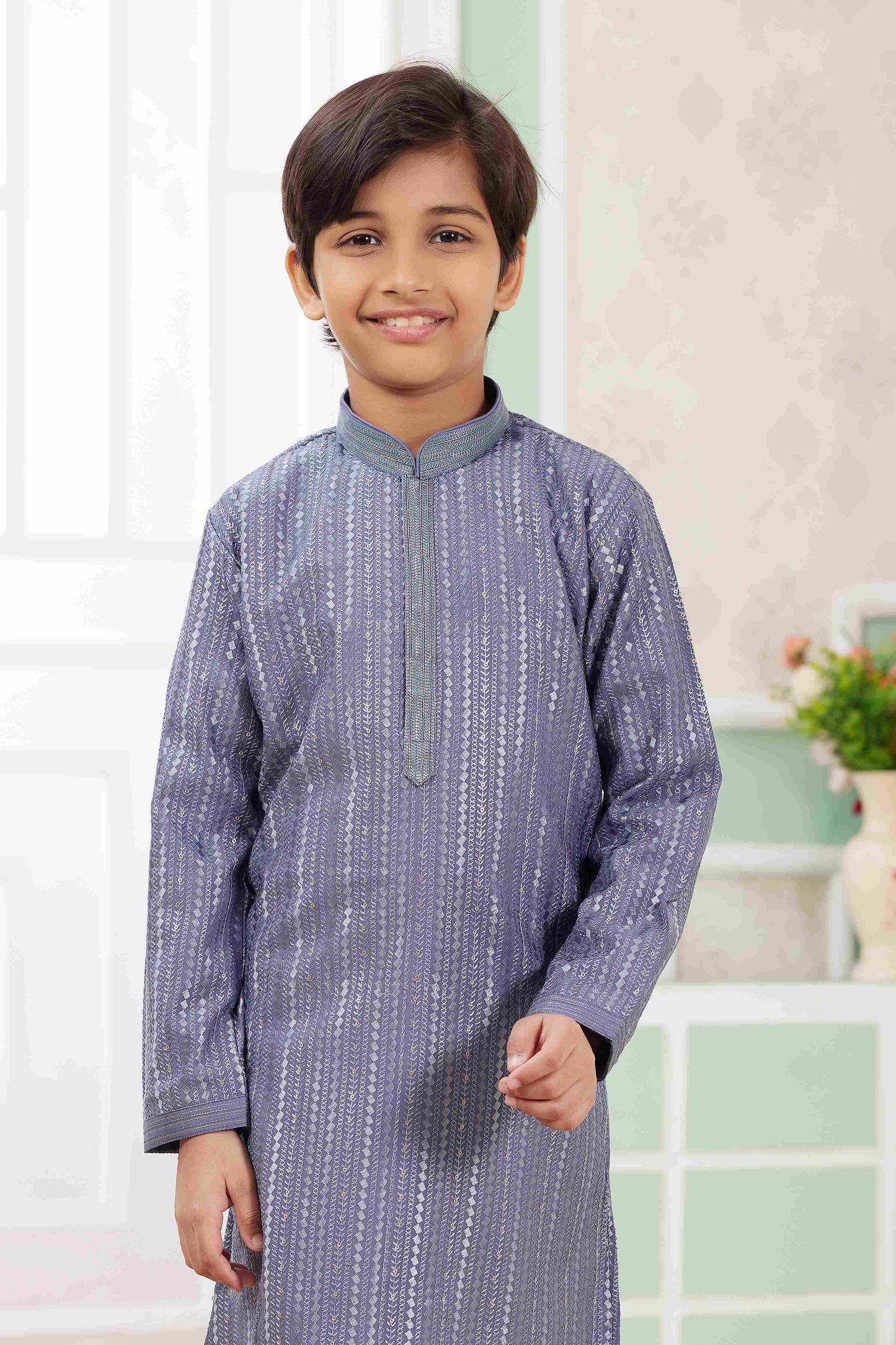 Raivat Ethnic Art Silk Embroidery Work Kids Kurta Pajama In Blue Colour