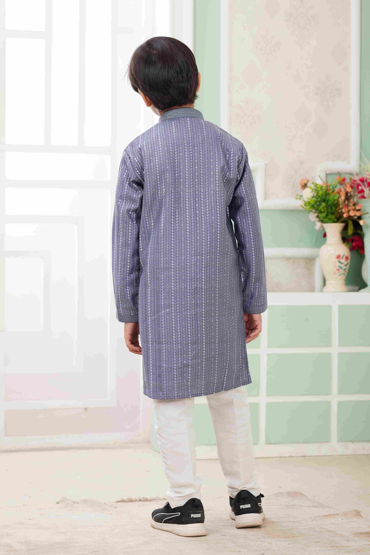 Raivat Ethnic Art Silk Embroidery Work Kids Kurta Pajama In Blue Colour