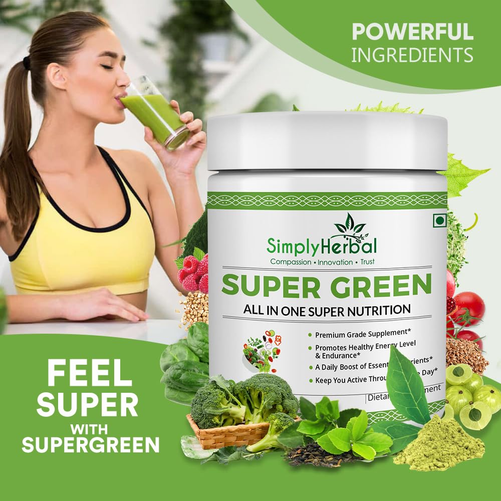 Simply Herbal Super Greens & Herbs Mix â€“ Detox & Digestive Support with Spirulina, Amla, Chlorella & Antioxidants â€“ 150g