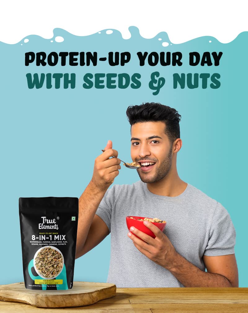 True Elements 8 in 1 Seeds and Nut Mix 250gm - Roasted Seeds | High Protein Snacks | Mix Seeds for Eating | Super seeds mix | Rich in Fibre and Protein | Diet Snacks