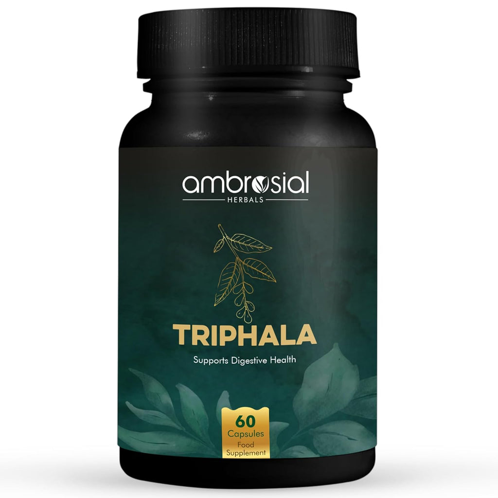 Ambrosial Triphala| Tablets Blend of 3 Natural herbs in Triphala Powder Premium Herbal Digestive Enzymes Relief from Constipation Digestion Support Colon Cleanser & Gas Relief (Pack of 1-60 Capsules)