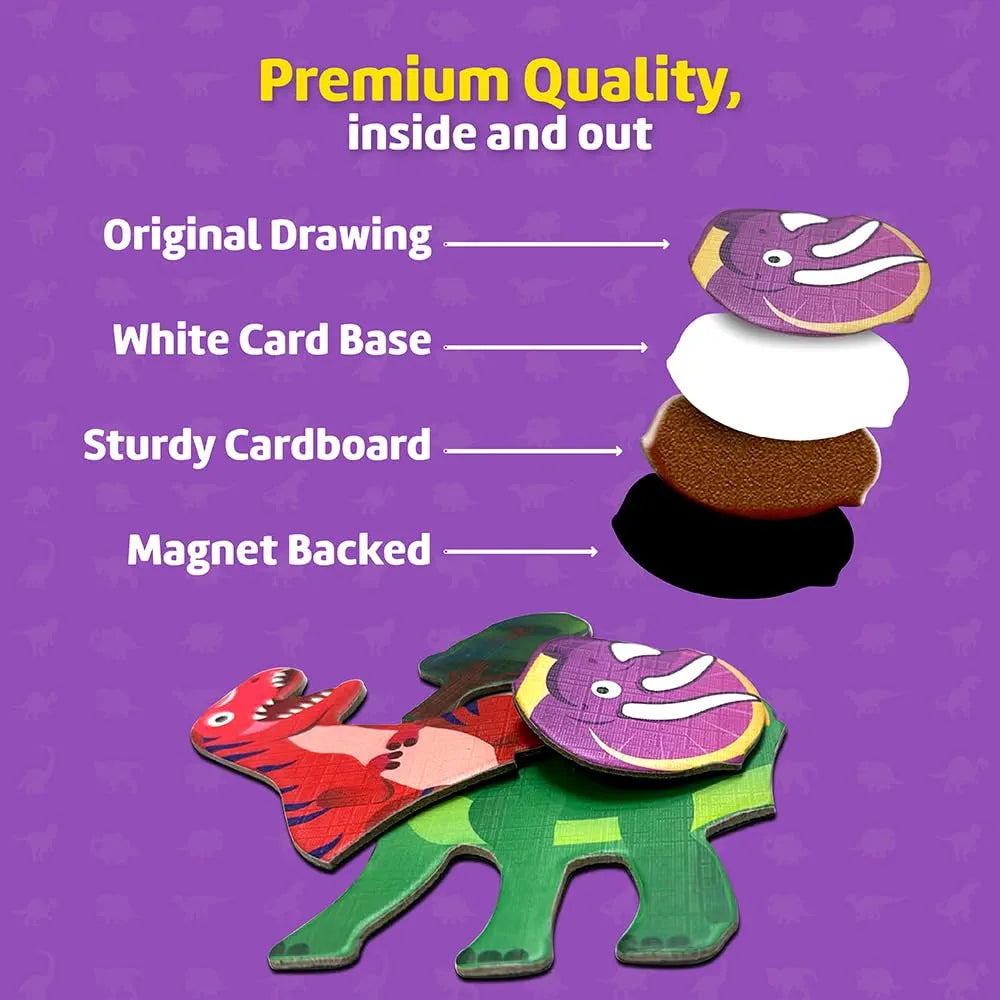 Funtad Magnetic Fun Art Puzzle Dinosaur 4-in-1 Travel Friendly Educational Toy with Writable Board 50 Magnetic Pieces with for Boys & Girls Age 3,4,5 & 6 yrs