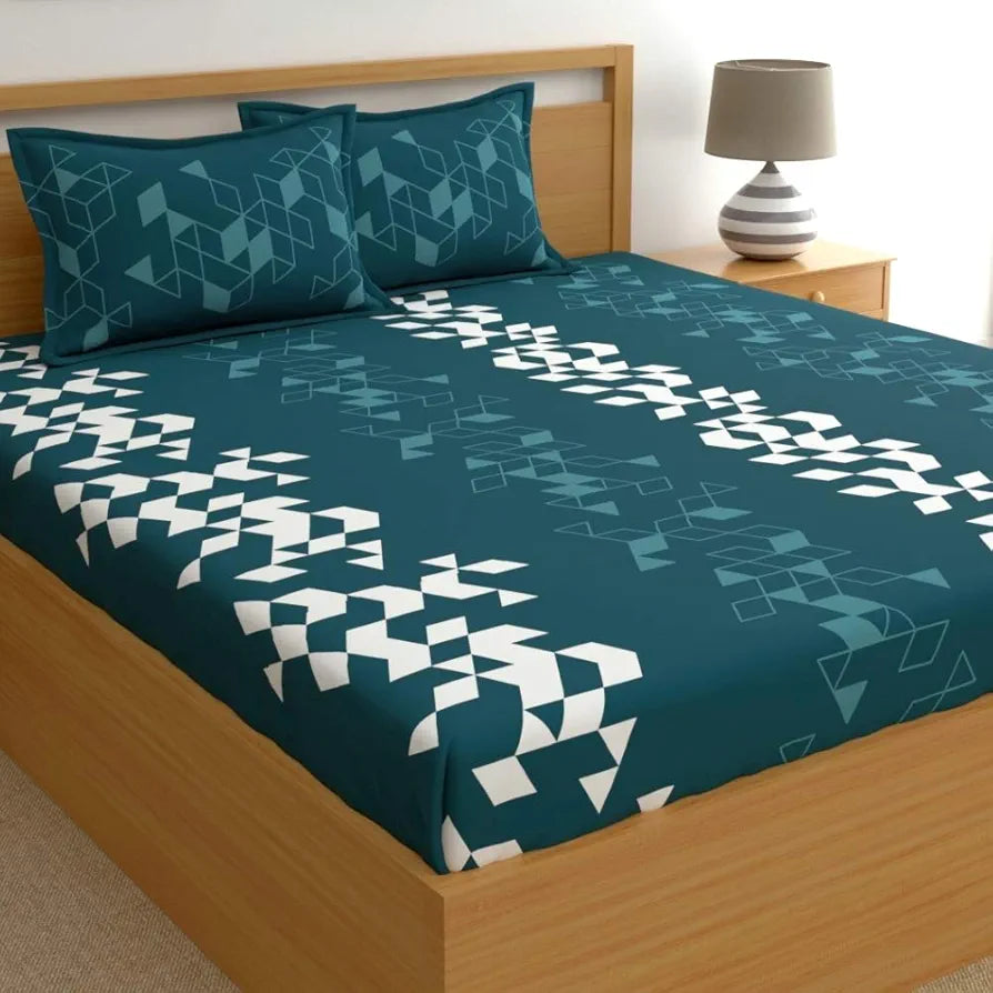 Dreamscape Cotton Double Bedsheet with 2 Pillow Covers Bright Teal