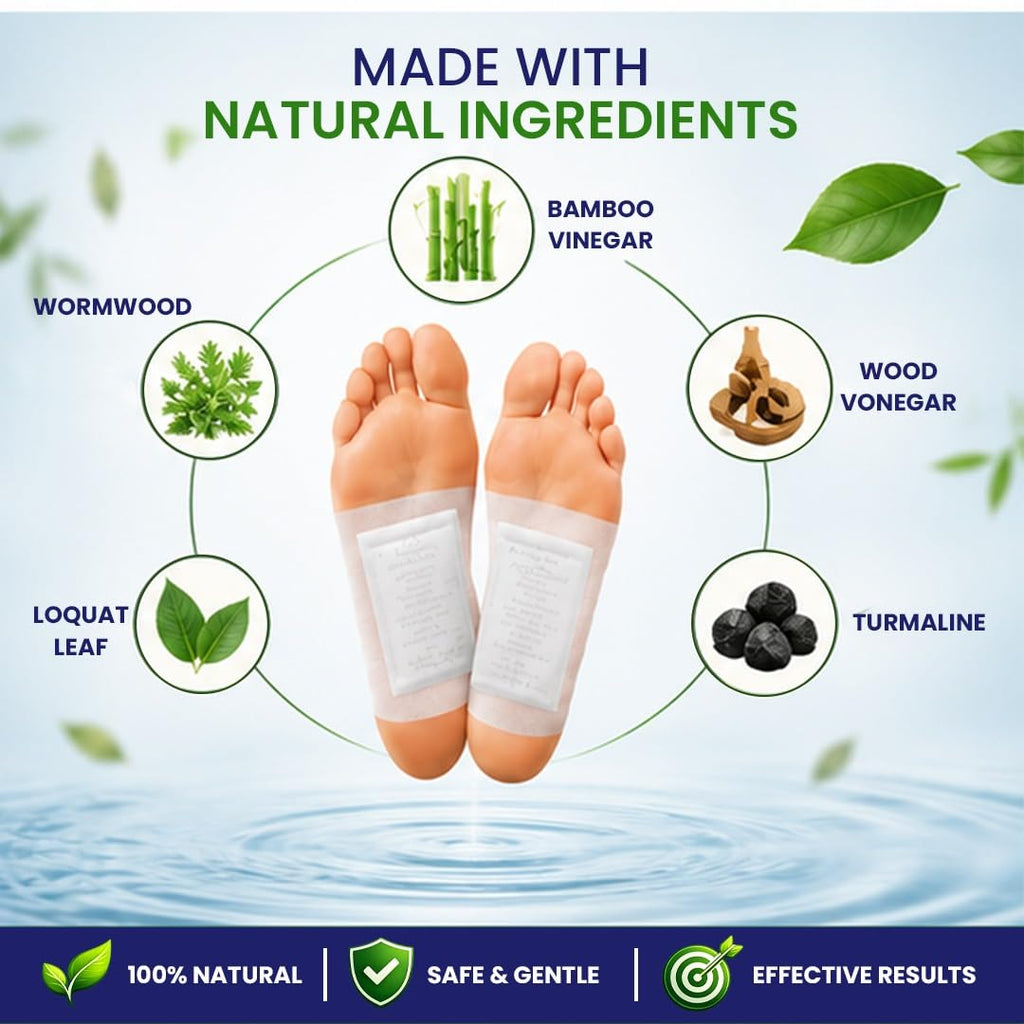 Shatras Herbal Foot Patch for Detox & Relaxation | Overnight Foot Pads for Tired Feet | Natural Ingredients for Sleep Aid, Pain Relief, Toxin Removal with Bamboo Vinegar Foot Patches with Adhesive Sheets-20 Pieces (PACK OF-1)