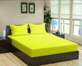 Trance Home Linen 100% Cotton 78x60 inch Queen Fitted 200TC Satin Stripe Elastic Fitted Bedsheet with 2 Pillow Covers Colour Canary Yellow