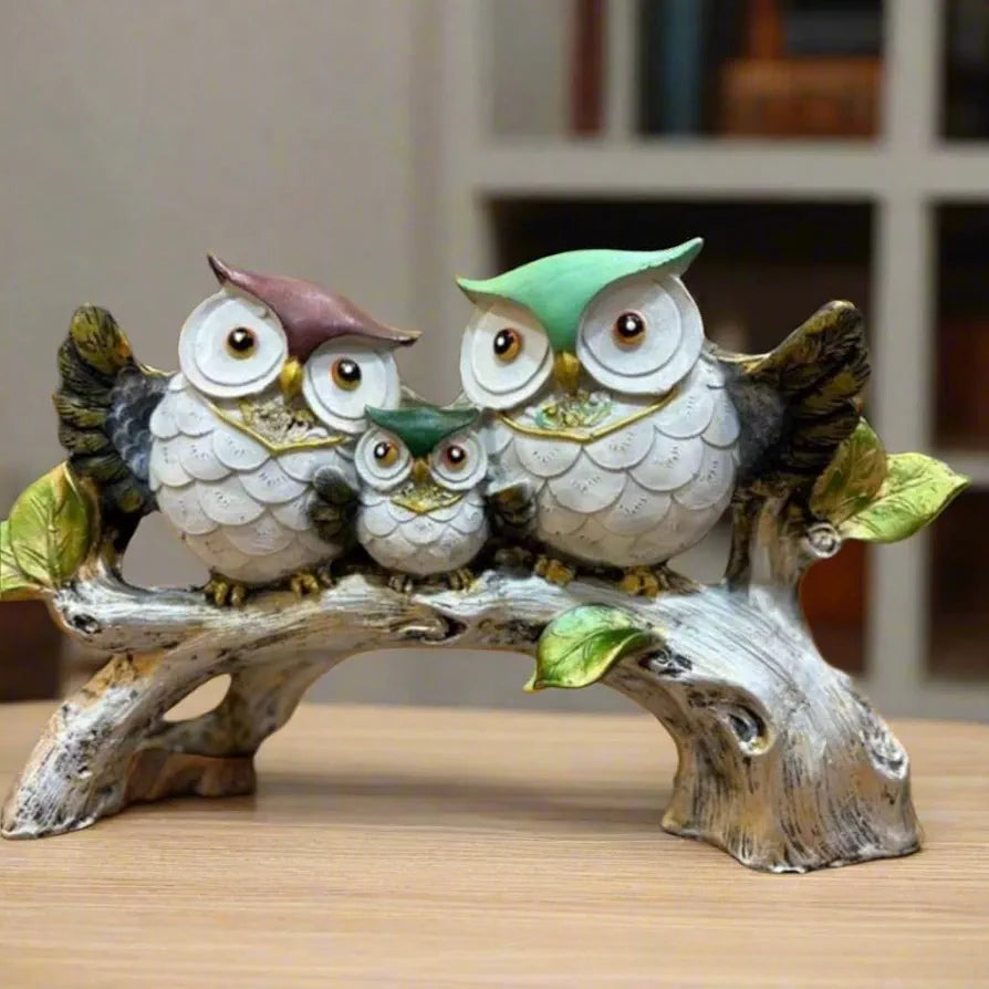Alila Elegant Owl Family Set Birds Tree Statue Showpiece for Good Luck Home 6 inches
