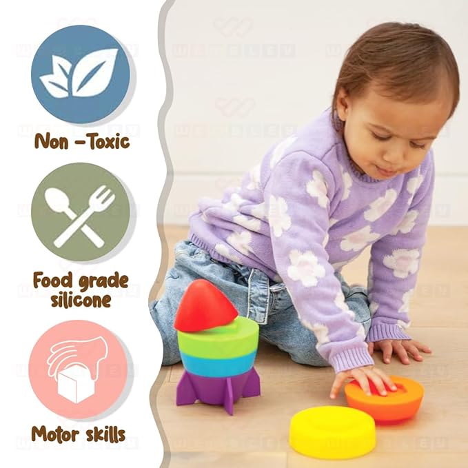Wembley Rocket Stacking Toy Soft Silicone Educational Baby Toys Multicolor