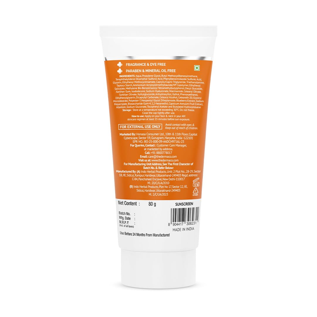 The Derma Co 1% Hyaluronic Sunscreen Aqua Gel SPF 50 PA++++ | Hydrating, Lightweight & Non-Greasy | No White Cast | Broad Spectrum & Blue Light Protection | Clinically Tested - (In-Vivo) | 80 g