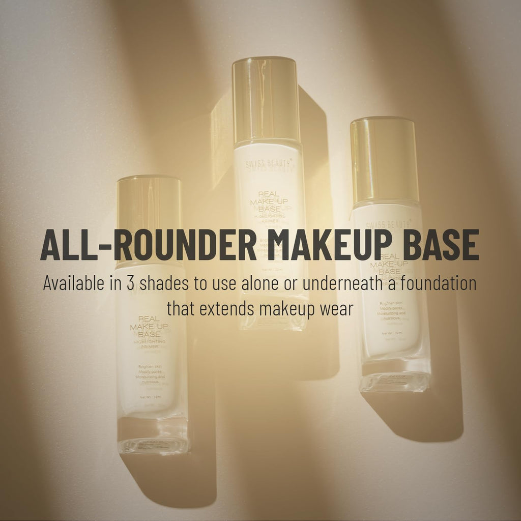Swiss Beauty Real Makeup Base Highlighting Primer| Skin-Hydrating Poreless Primer With Natural Glow Finish For Face Makeup |Shade - 03 Pink Tint, 32Ml