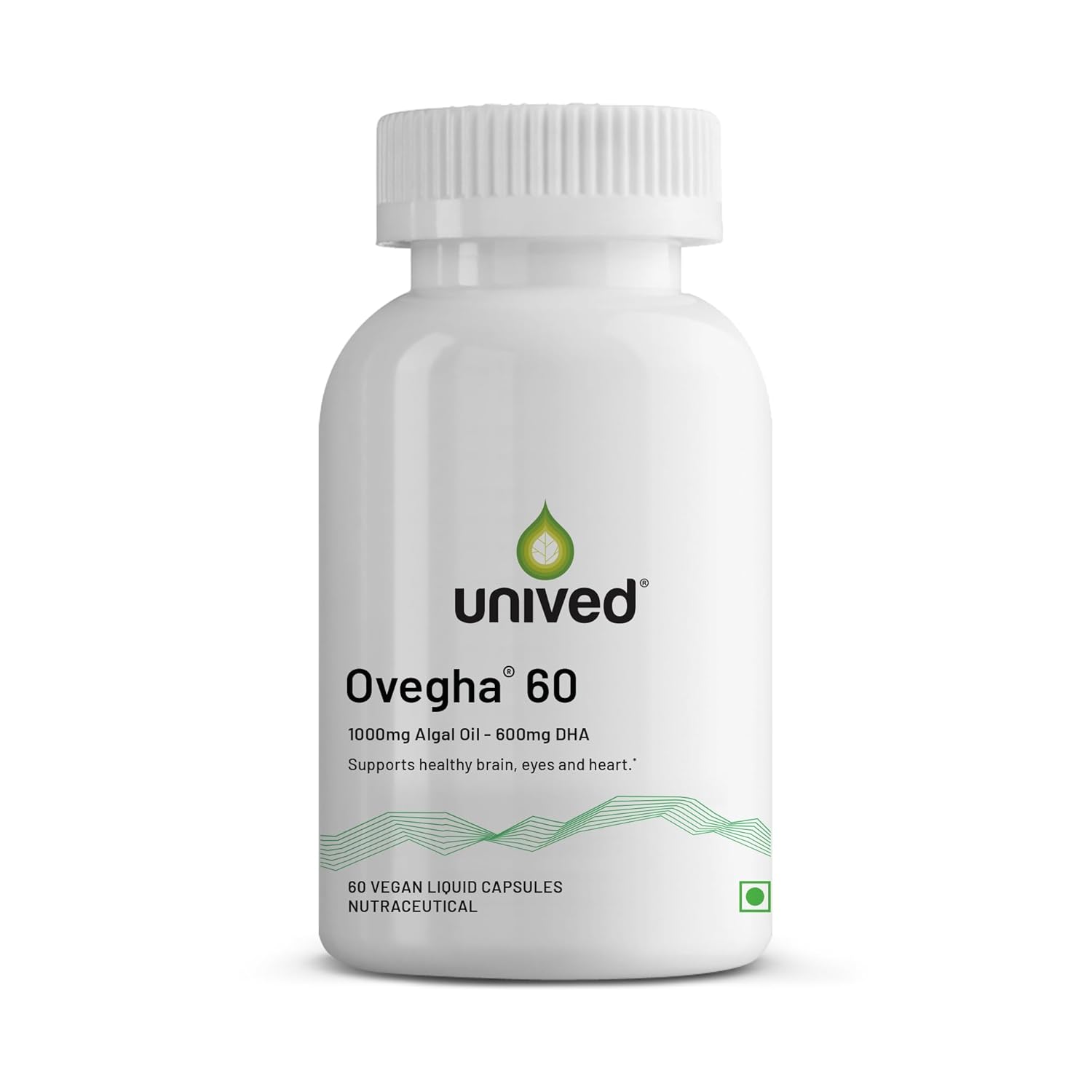 Unived Ovegha 60 | Algae-Derived Omega-3 | 600mg DHA Per Serving (highest DHA/serving) | Vegan, No Fish Oil | Brain, Heart, Skin, Join, Hair, Eye & Prenatal Support | 60 Capsules