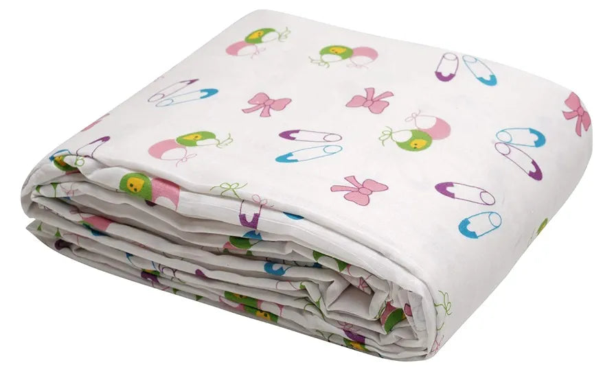 Trance Home Linen Pure Malmal Cotton Multipurpose Baby Dohar 3-Layered Baby Blanket Colour Pins and Bow