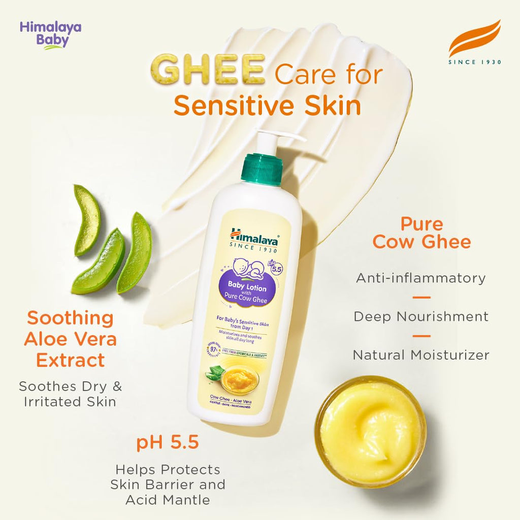 Himalaya Baby Lotion With Pure Cow Ghee 700Ml|Ph5.5|Pure Ghee|Aloe Vera|Safe For Newborns|For Baby's Sensitive Skin|No Parabens|No Phthalates|No Mineral Oil|No Synthetic Color|Dermatologically Tested