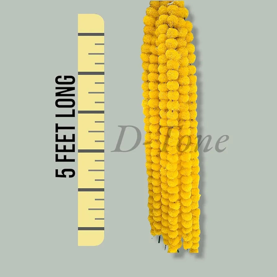 Artificial Marigold Garland Mala Flower Genda Phool Long for Decoration Yellow