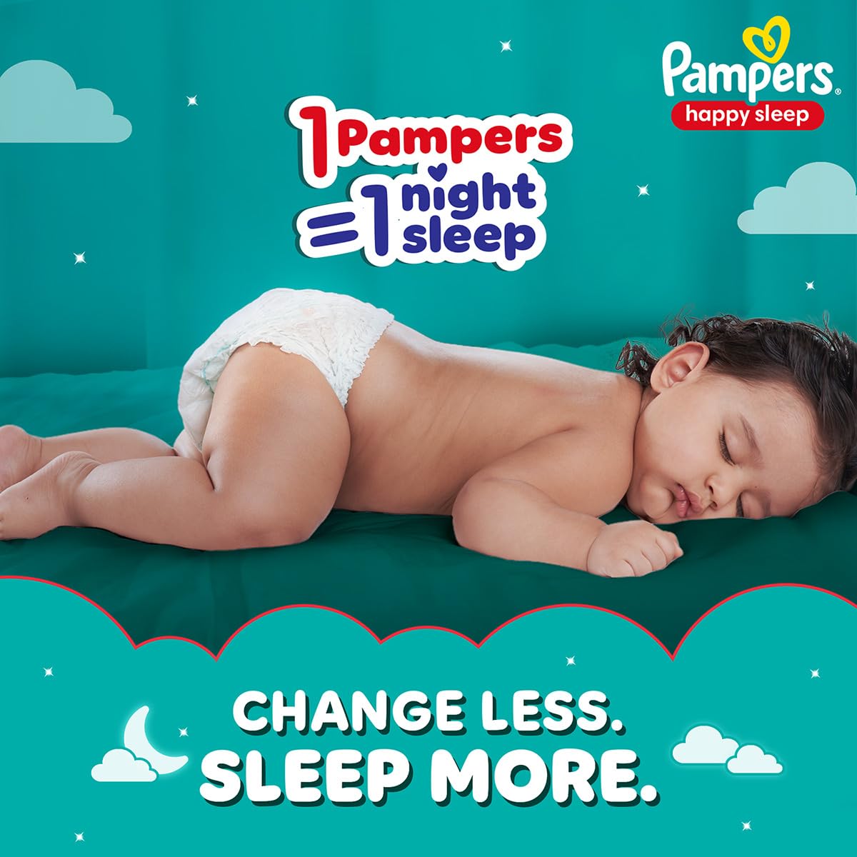 Pampers Happy Sleep Pant Style Baby Diapers, Medium (M), 48 Count, 1 Pampers = 1 Night Sleep, with Anti Rash Shield, 7-12 Kg Diapers
