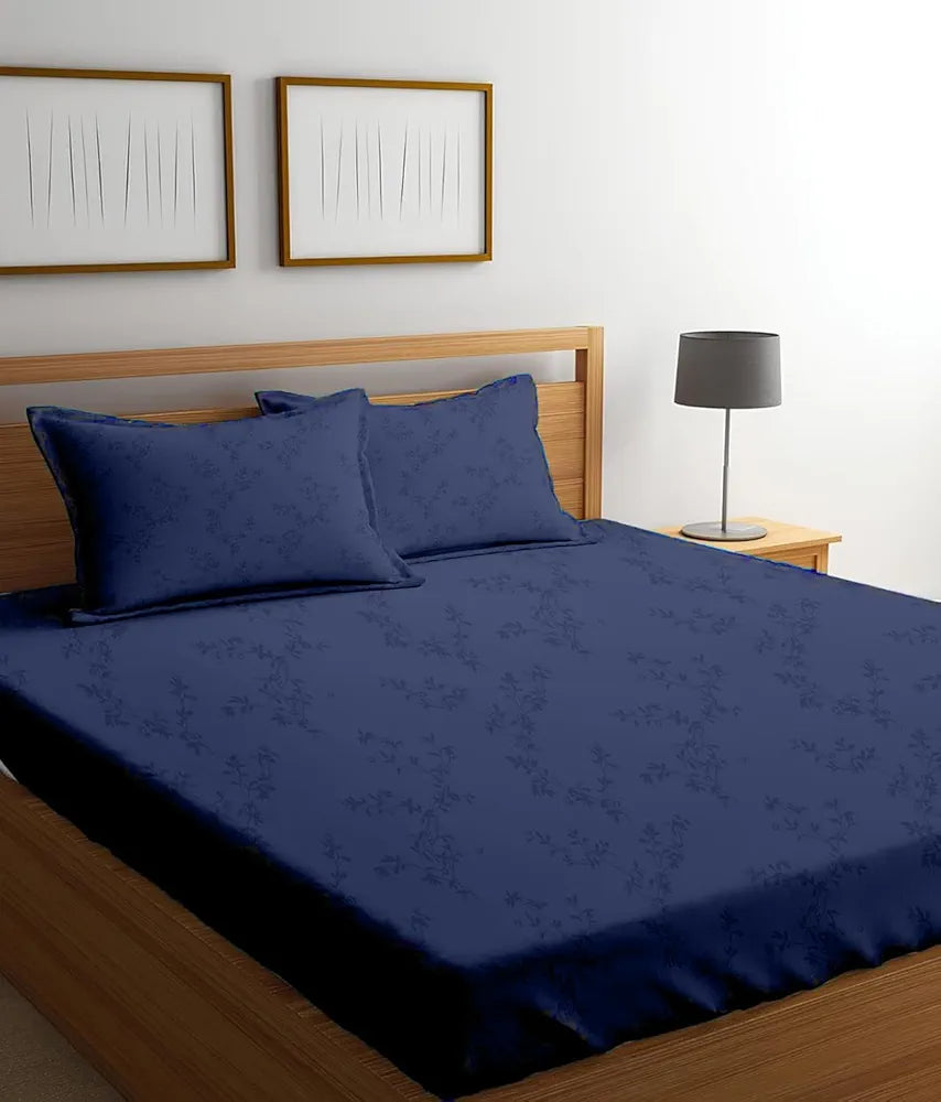 Trance Home Linen 100% Egyptian Cotton300TC Long Staple Jacquard Weave Bed Sheets Elastic Fitted Bedsheet Super Queen Bed Size with 2 Pillow Colour Blue