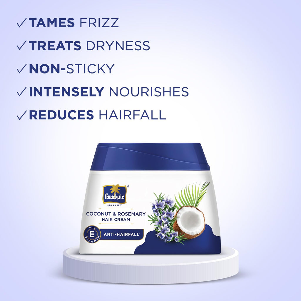 Parachute Advanced Coconut & Rosemary Hair Cream 210ml | Anti â€“ HairFall | 10X Breakage Reduction | 2X Smoother, Softer | For Men & Women