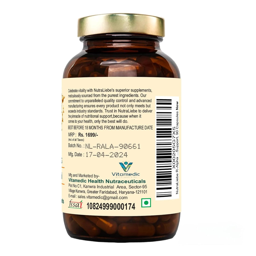 Nutraliebe R-Alpha Lipoic Acid (Thiotic Acid) 300mg - High Potency, Non-GMO, Antioxidant Support, 90 Capsules