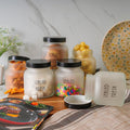 Femora Kitchen Storage Jars Frosted Glass Jar With Steel Lid Air Tight Jar | 700 Ml | Pack of 4 | Black Lid