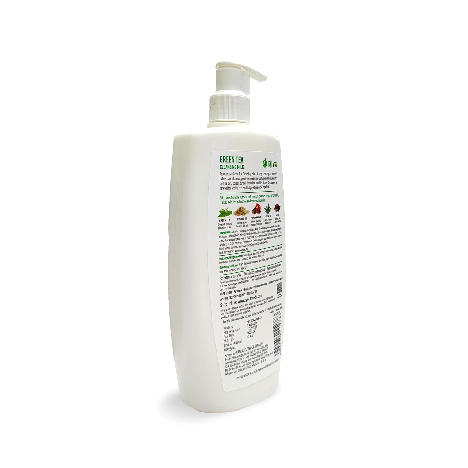 Ayouthveda Green Tea Cleanseing Milk is a deep-Cleanser |Smoothens & Softens Skin|for both men and women|All skin types(500g)