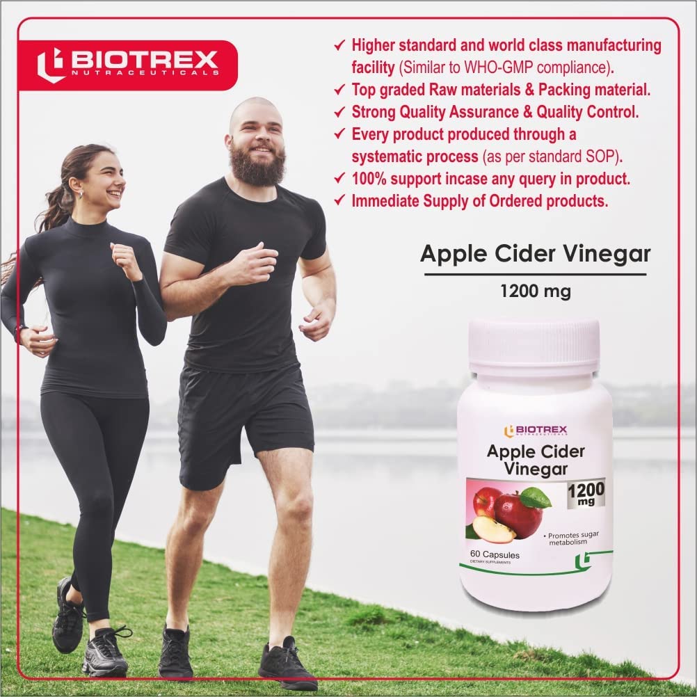 Biotrex Apple Cider Vinegar Capsules 1200mg â€“ Organic Supplement for Weight Management, Detox & Digestive Support â€“ Apple Cider Vinegar Capsule for Wellness â€“ 60 Apple Vinegar Capsules