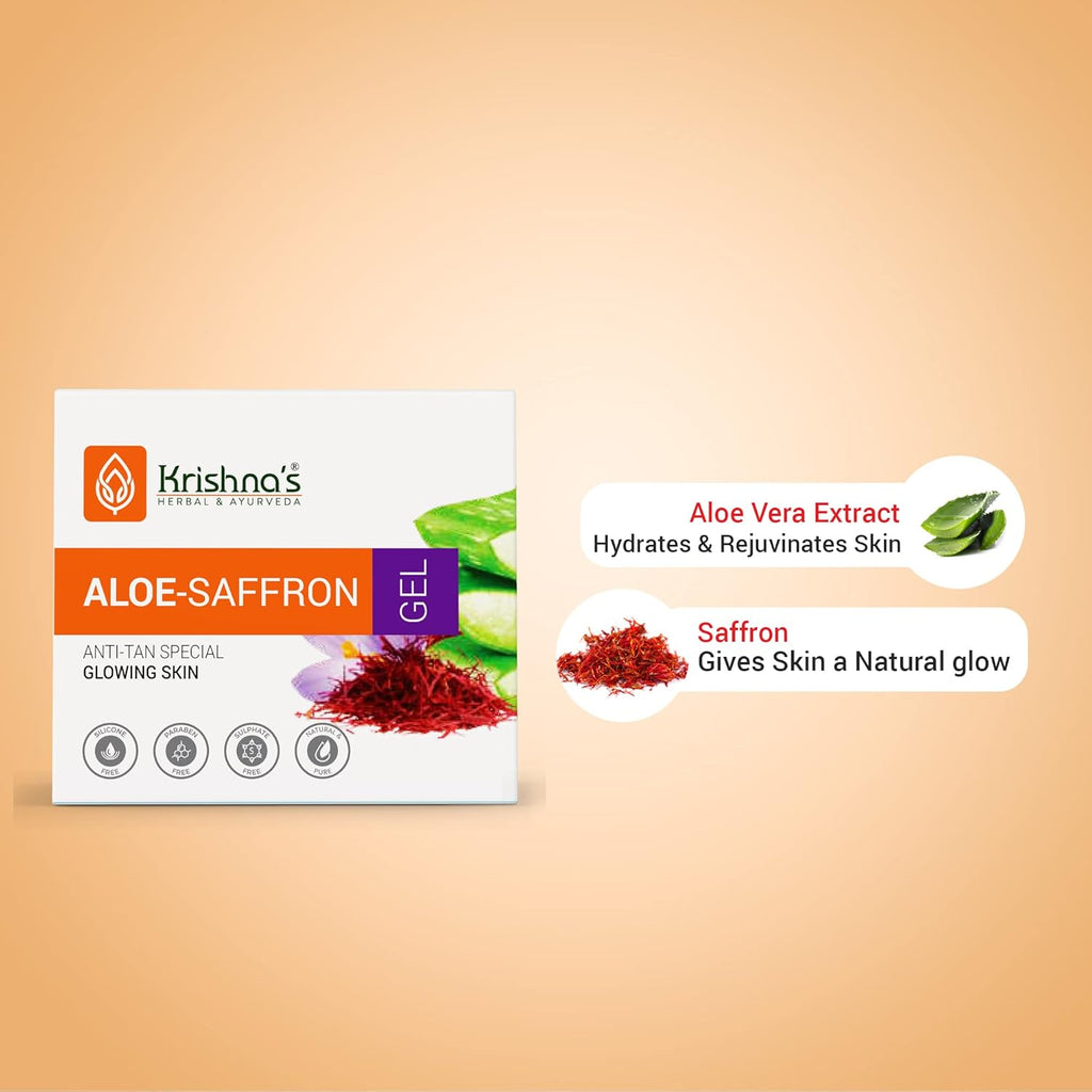 KRISHNA'S HERBAL & AYURVEDA Aloe Vera Gel Saffron For Acne, Scars, Glowing & Radiant Skin | Kesar Aloe Vera Gel For Face | Best Aloveravgel For Face | Aloevera Gel - 250 G