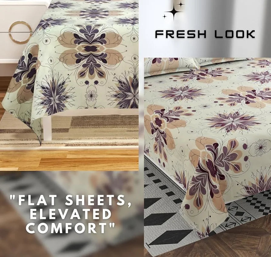 HomeKart Floral Printed Cotton Feel Double Bedsheet with 2 Pillow Covers 200 Tc Soft Premium Printed Bedsheet for Home Bedroom Off-White