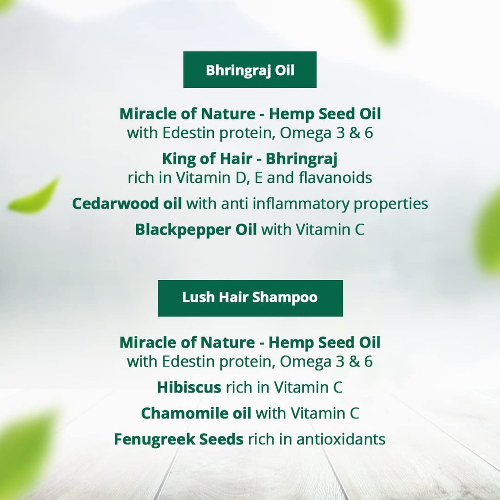 Hampa Hemp Bhringraj Hair Oil and Lush Hair Shampoo Combo