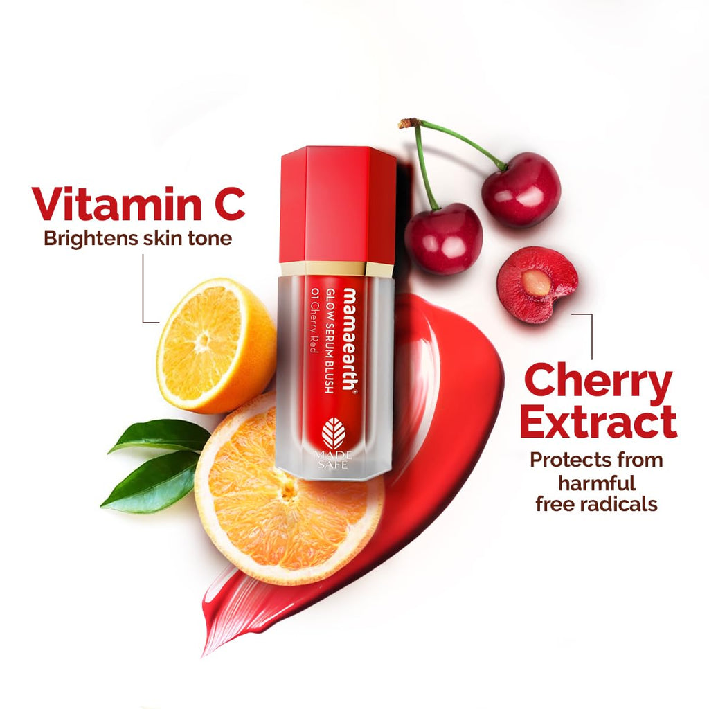 Mamaearth Matte Glow Serum Blush With Vitamin C & Cherry Extract - 5 Ml - Cherry Red | Weightless Serum Formula | Long-Lasting | Blendable, Water-Like Texture