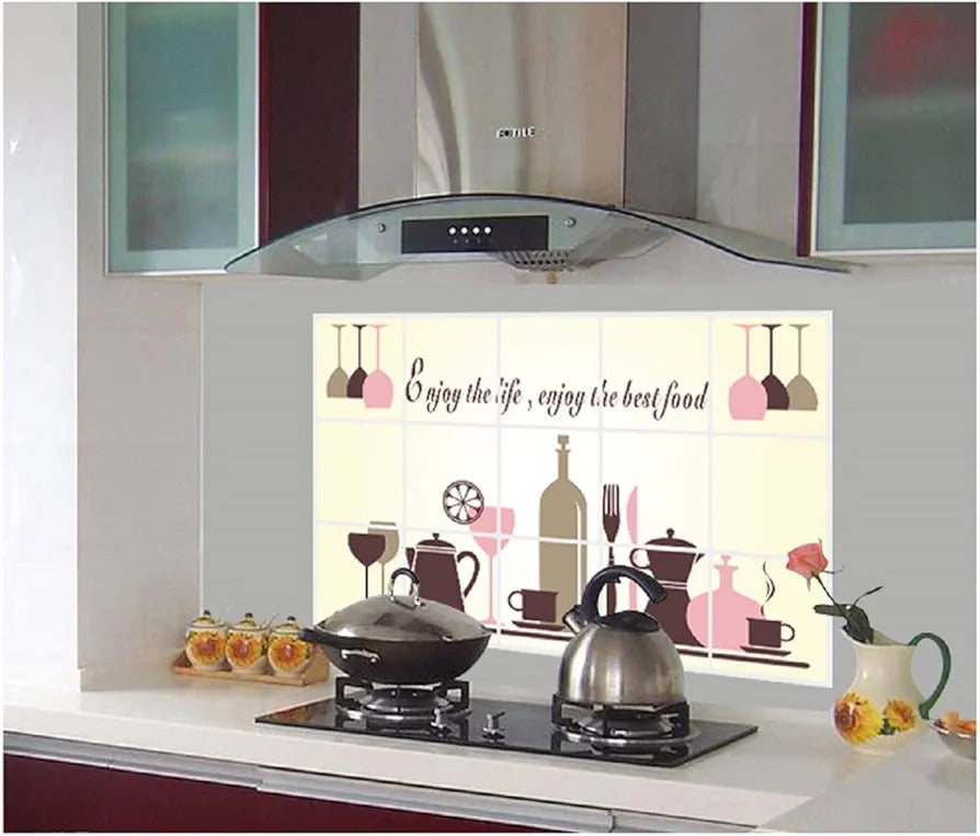 Jaamso Royals Wall Tiles Stickers Waterproof Kitchen Wall Stickers Oil Proof Tableware Kitchen Set