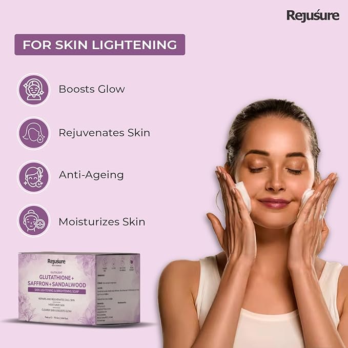 Rejusure Glutathione, Saffron & Sandalwood Soap - 75 Gms Each | Pack of 3