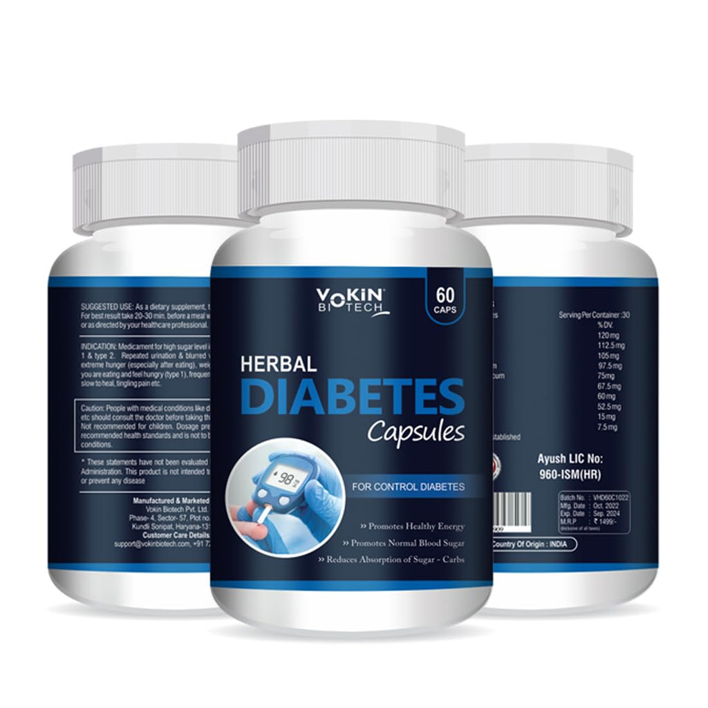 Vokin Biotech Herbal Diabetes 60 Capsules for Control Diabetes, Insulin Resistance | Supports Healthy Energy | Normalize Blood Sugar 750mg