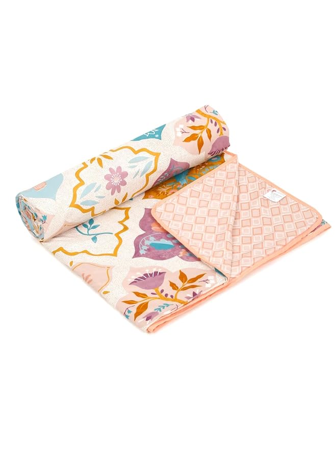 Cortina Ultra-soft Microfiber Reversible 120 Gsm Abstract Double Ac Blanket Quilt Dohar | Peach