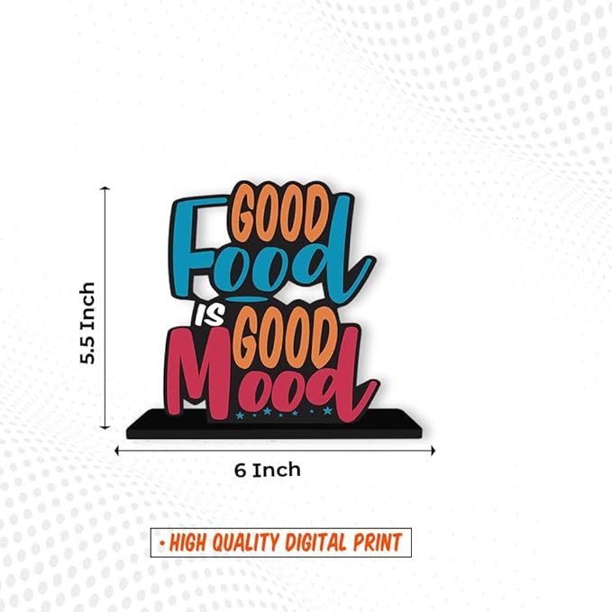 Artvibes Wooden Idols and Figurine Good Food is Good Mood Restaurant Cafe Quotes Table Decoration for Office Desk | Home Decor