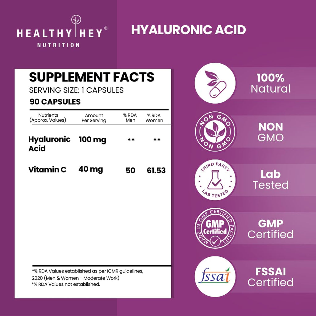 HealthyHey Nutrition Hyaluronic Acid 2X Plus Veg Capsules -90 Count