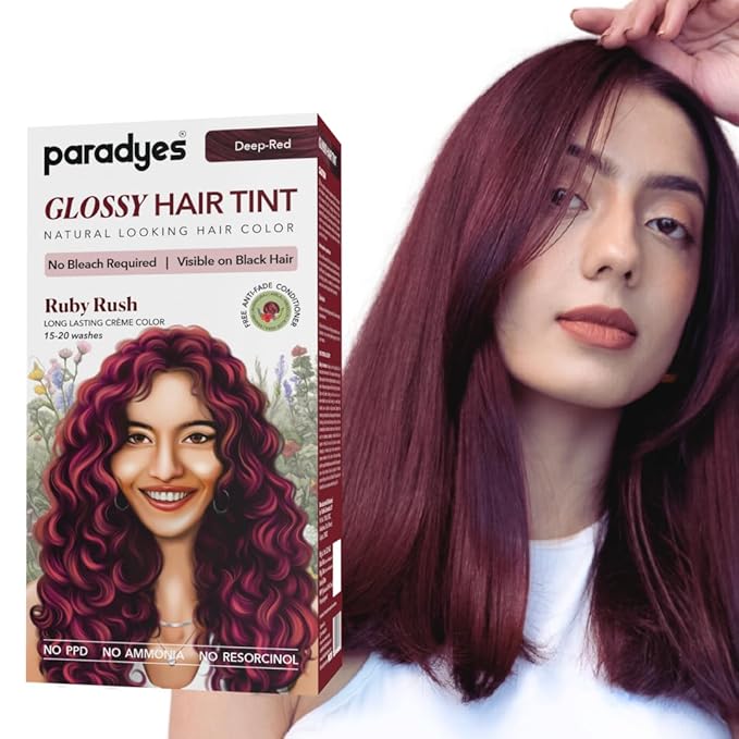 Paradyes No Bleach Ruby Rush Glossy Hair Tint - 160 Gms | Deep-Red