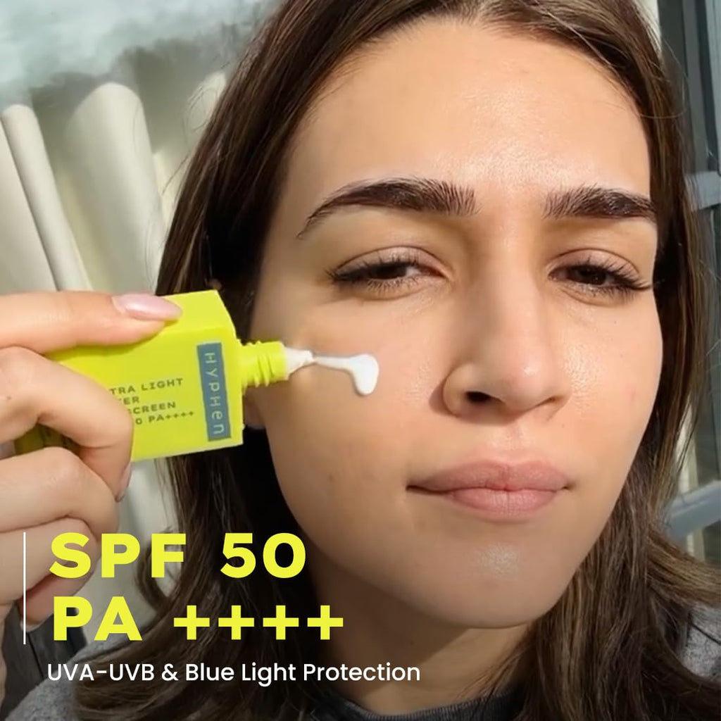Hyphen 1% Hyaluronic Ultra Light Water Sunscreen SPF 50 PA ++++ | In-Vivo certified | Broad Spectrum & Blue Light Protection | No White Cast | Contains 5% Antioxidants Niacinamide Vitamin E| Korean Sunscreen for Men & Women | 50ml