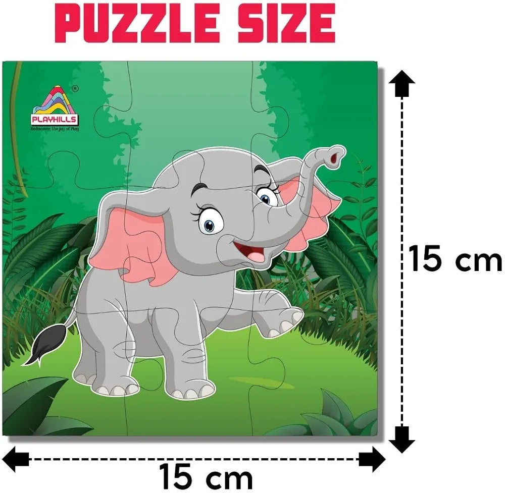 Playhills Wooden Jigsaw Puzzle Set Cute Wild Animals Theme 9-Piece Puzzles for Kids Educational Learning Toy Set of 4 for Children