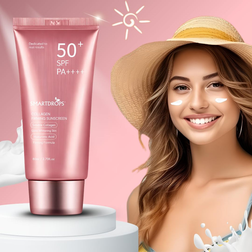 Smartdrops Collagen Sunscreen SPF 50+ PA++++ with Hyaluronic, Lightweight Daily Sun Protection Cream for Men & Women, All Skin Types (Pack 1)