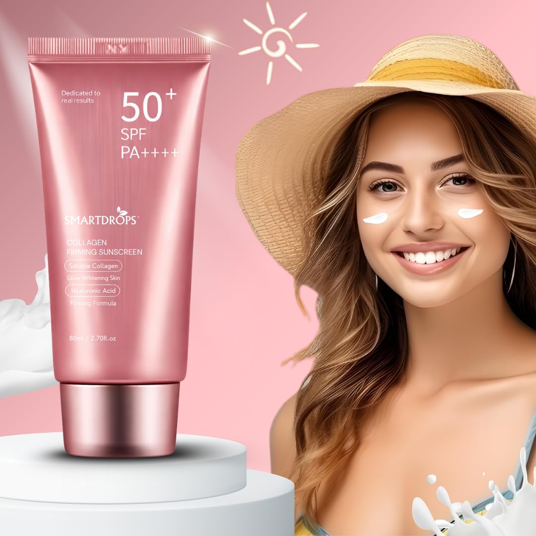 Smartdrops Collagen Sunscreen SPF 50+ PA++++ with Hyaluronic, Lightweight Daily Sun Protection Cream for Men & Women, All Skin Types (Pack 1)