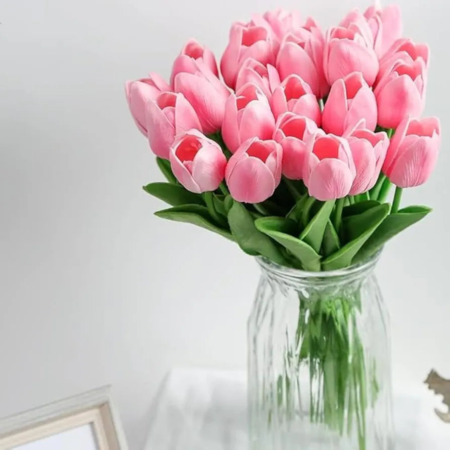 5 Pcs Artificial Tulip Lily Flowers Bunch Faux Pink Fabric Flowers