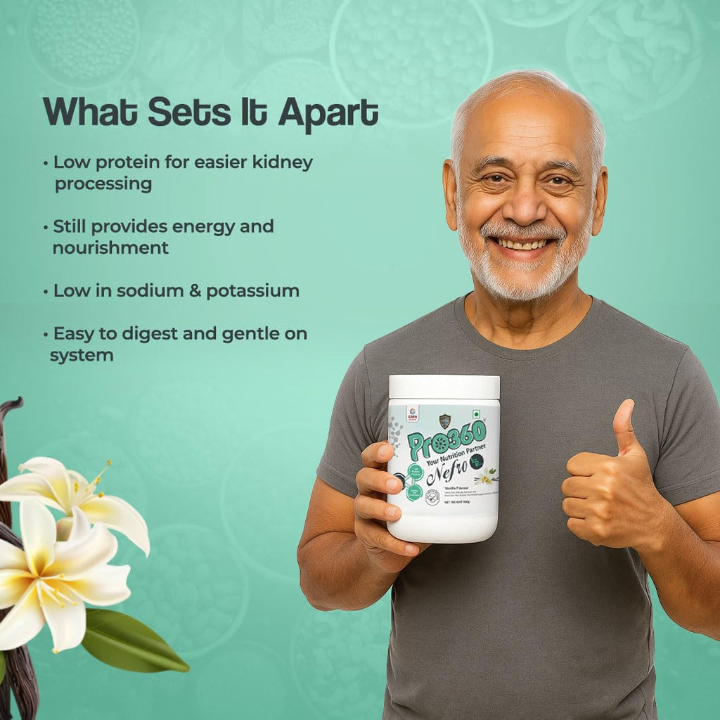 Pro360 Nefro LP Powder Vanilla Flavour â€“ 400g Low Protein Nutrition Supplement for Kidney Health (Non-Dialysis) â€“ Vanilla Protein Powder Enriched with L-Taurine, L-Carnitine & Essential Nutrients